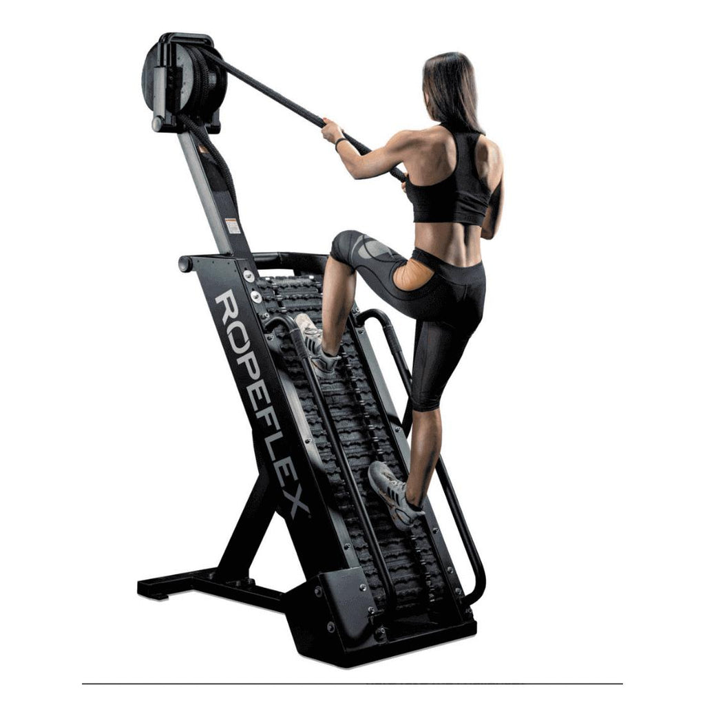 Rope Training Machine - Female Athlete ropeclimbing on the treadmill
