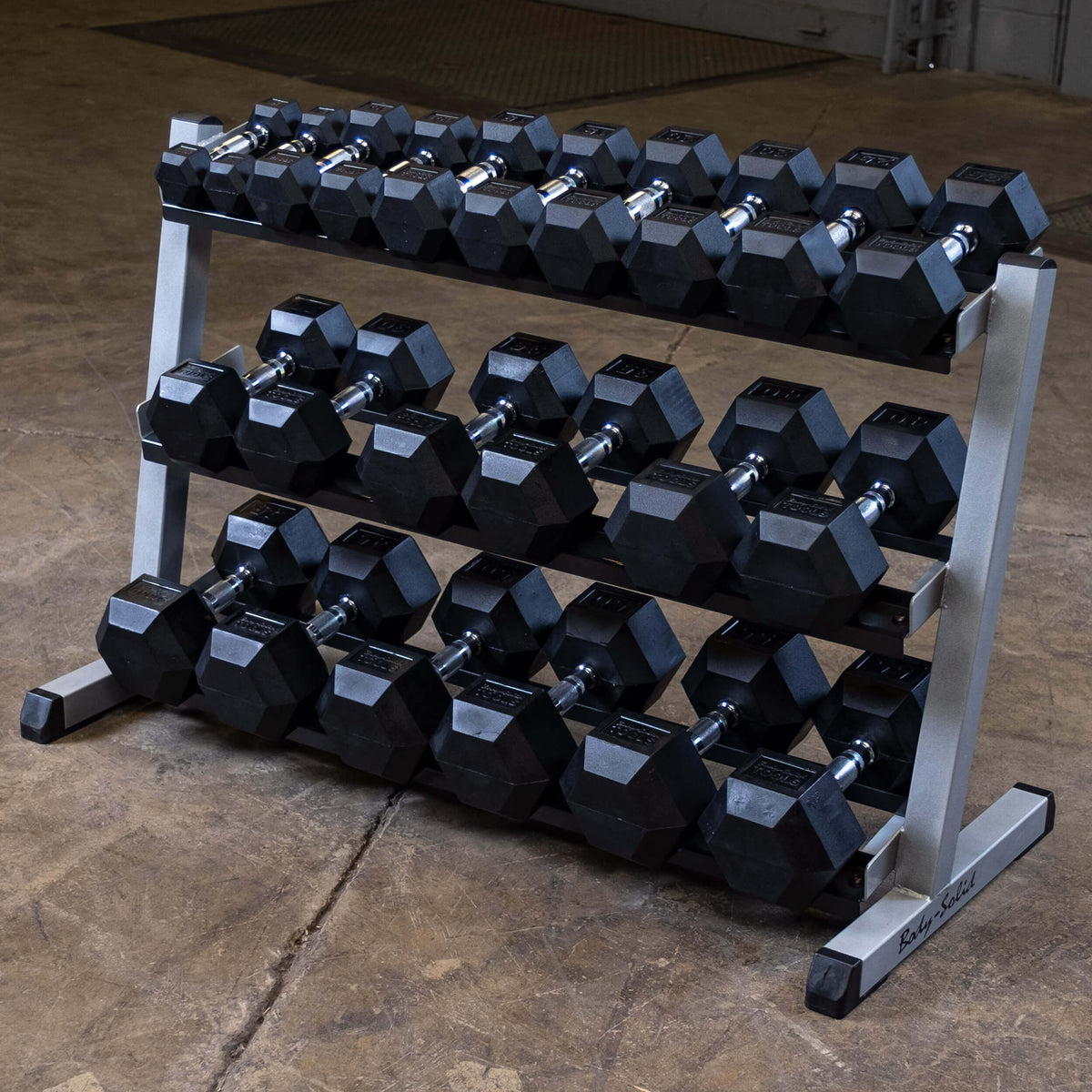 BODY-SOLID 3 TIER HORIZONTAL 48" DUMBELL RACK GDR48 DUMBBELLS 3 TIER