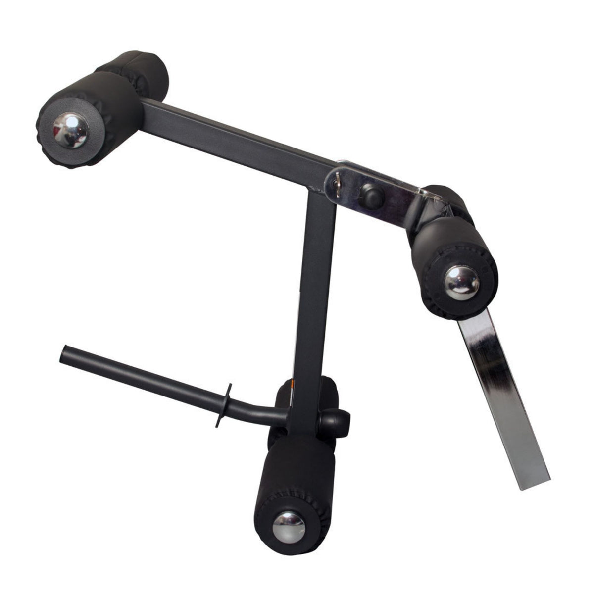 Body-Solid Commercial Leg Developer Attachment GLDA3 a black metal frame with padded rollers