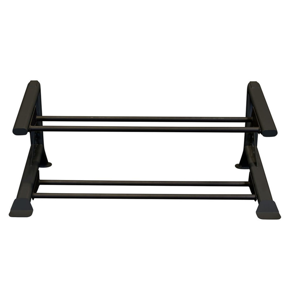 Body-Solid Pro ClubLine Modular Storage Rack with Medicine Ball Tiers SDKR500MBX Empty three-tier black steel rack for storing dumbbells, kettlebells, or medicine balls.