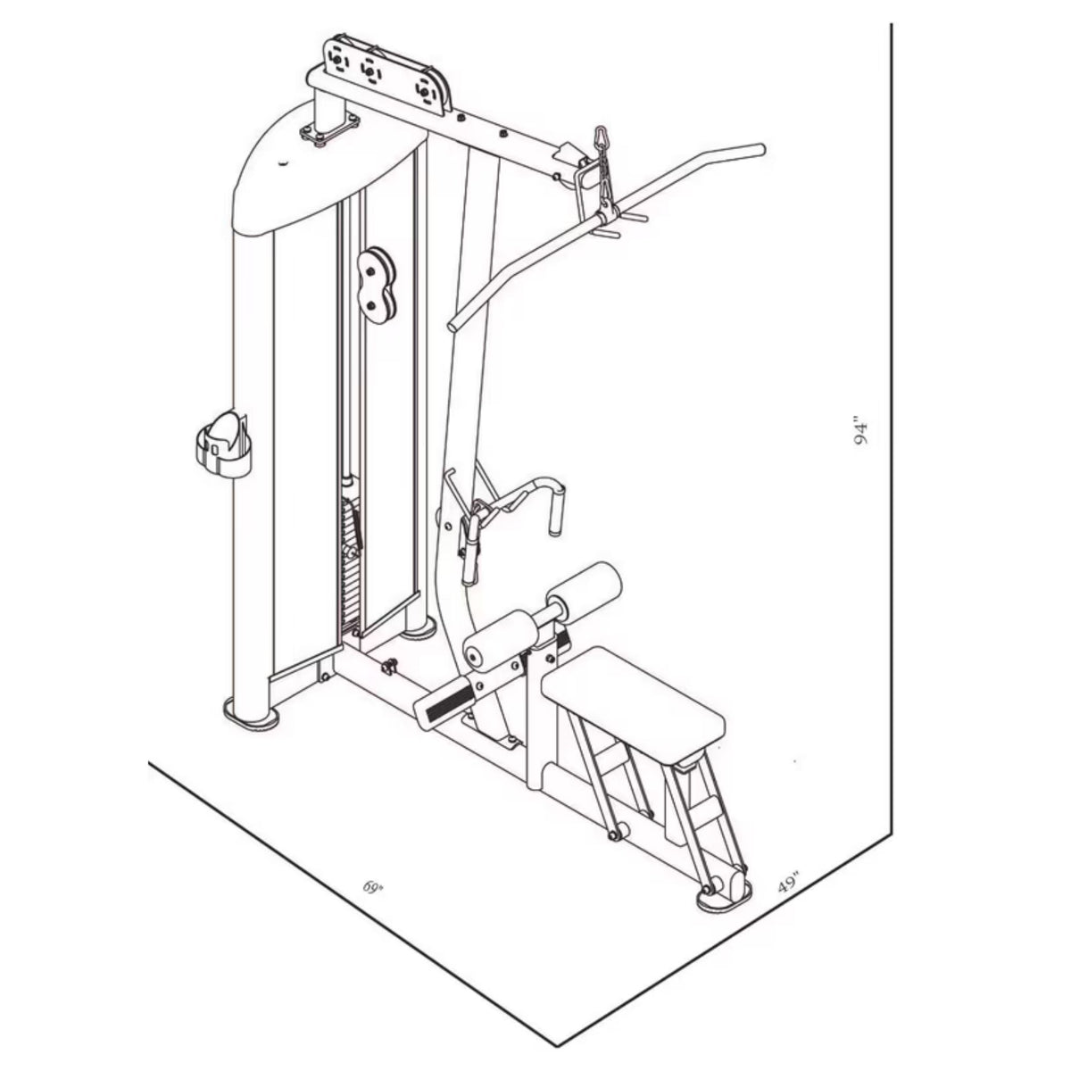 BodyKore Isolation Series Lat Pulldown/Low Row GR638 Dimensions