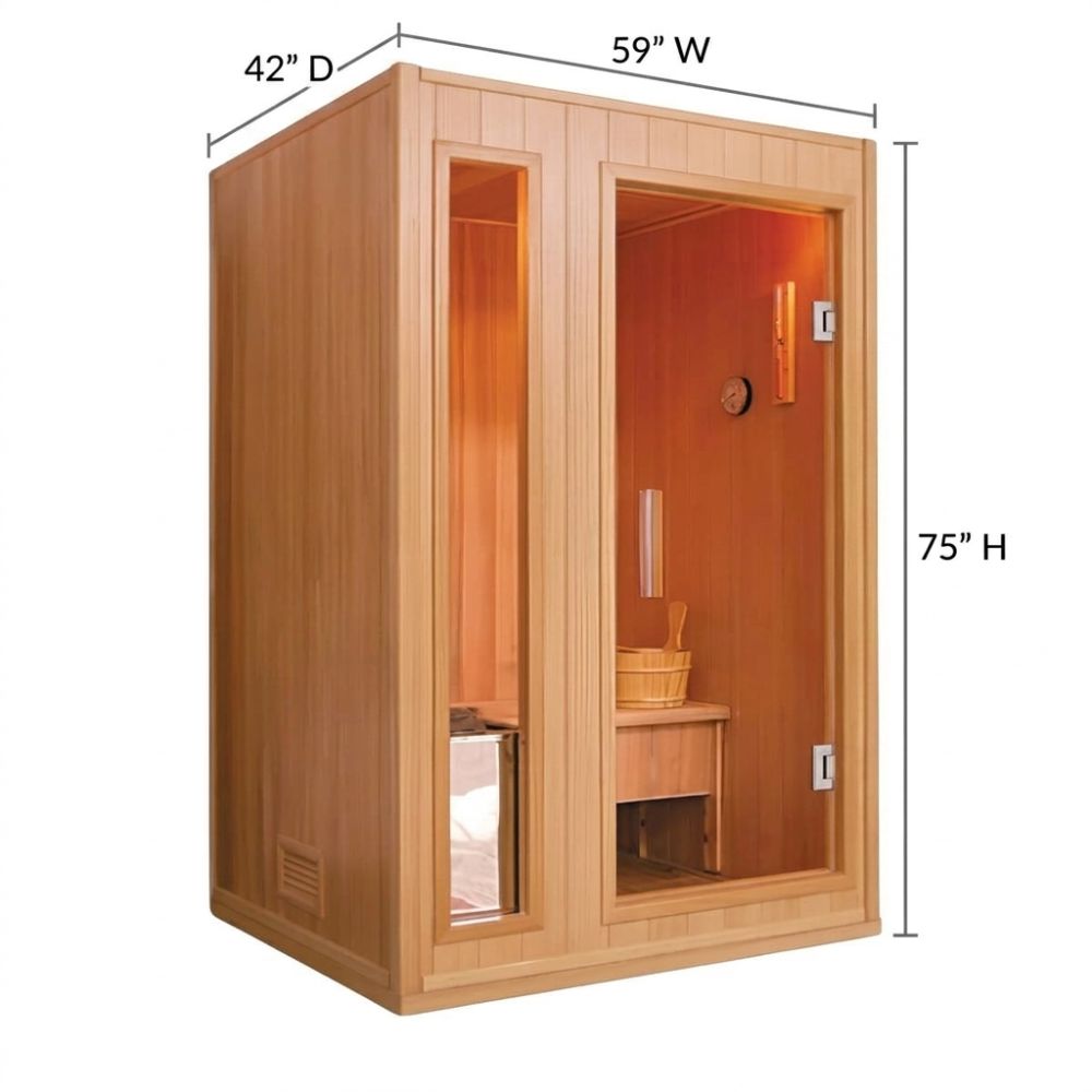 SunRay Baldwin Traditional Sauna with dimensions labeled on a white background