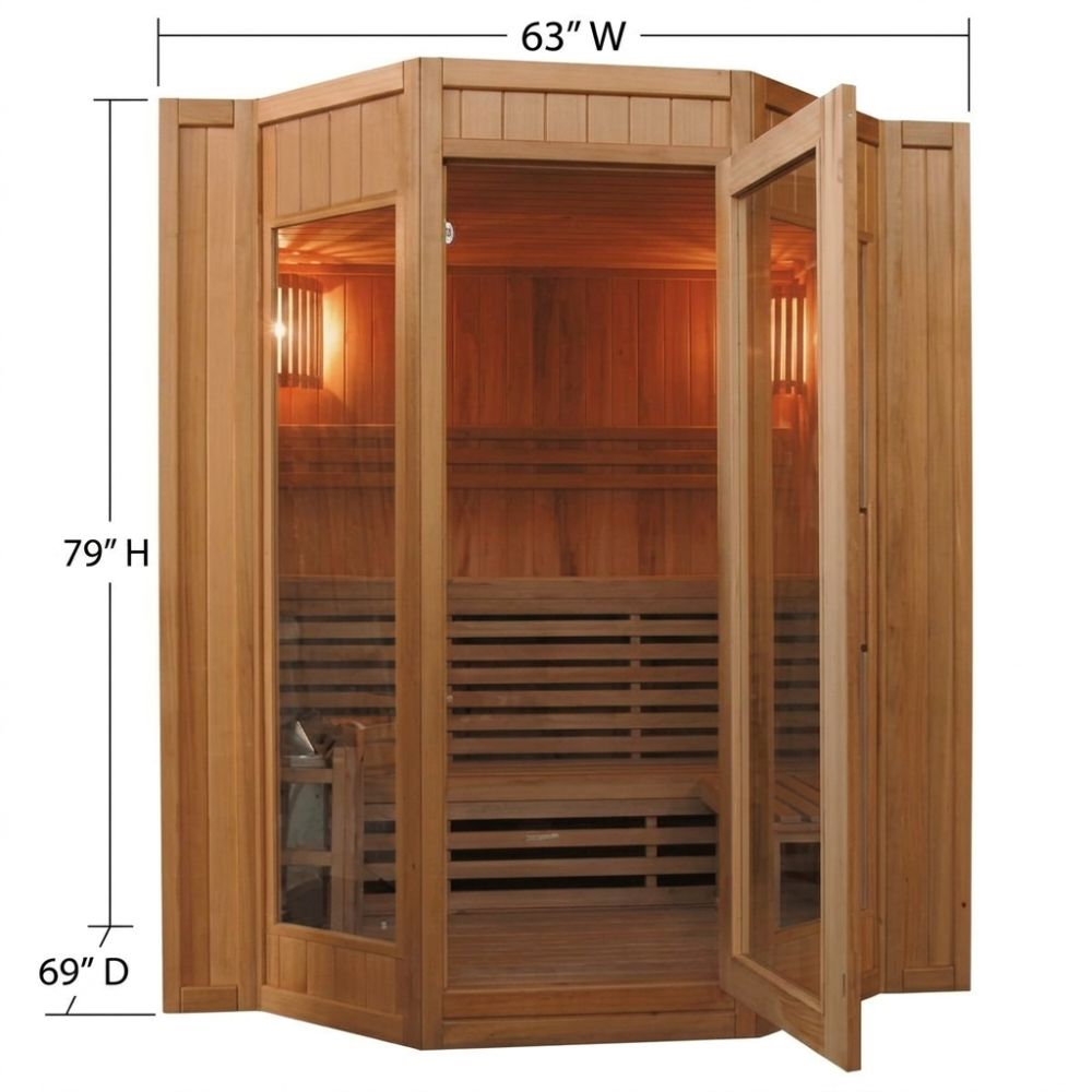 4 Person Indoor Traditional Sauna with dimensions labeled on a white background