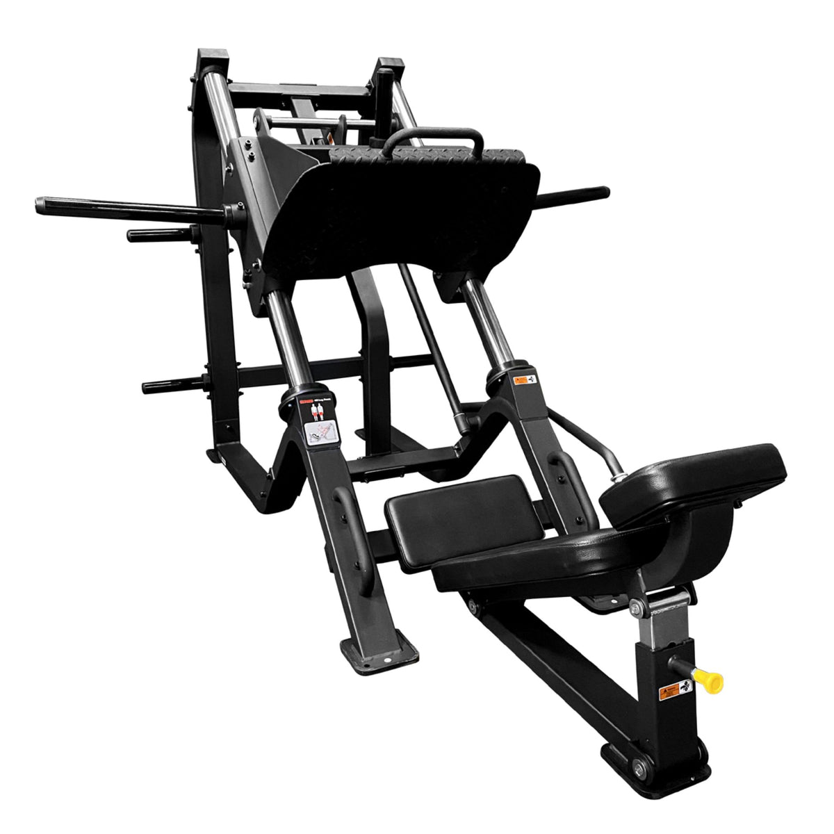TAG Fitness Elite plate loaded leg press with integrated plate storage and black frame