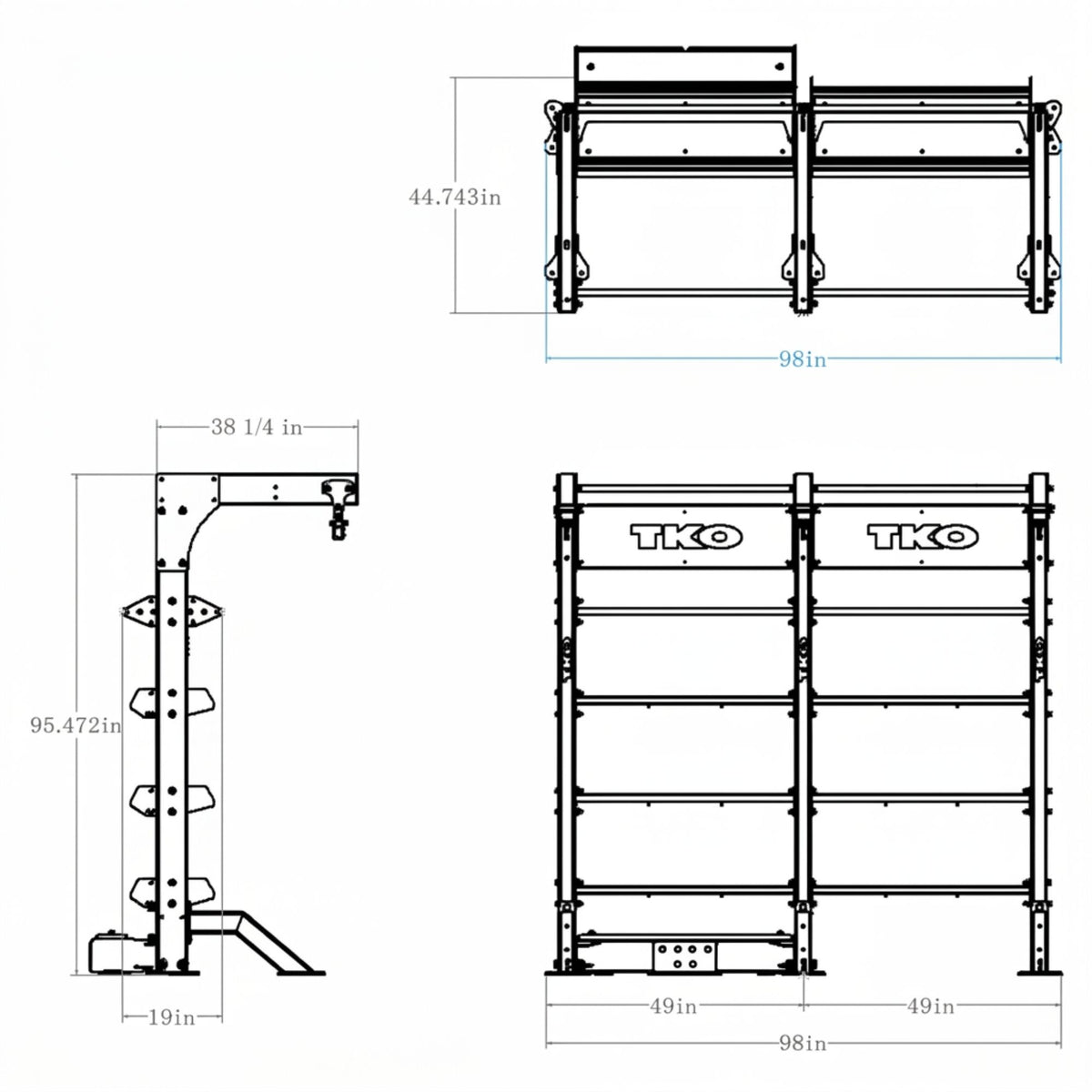 Technical drawing of a TKO-DB-DSUB-848-Double-Suspension-Bay_with dimensions