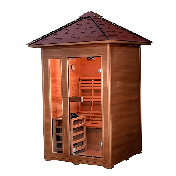 Sunray 2 Person Outdoor Traditional Sauna with a gabled roof on a white background