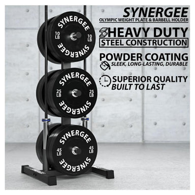 Synergee Olympic Weight Plate and Barbell Holder Features