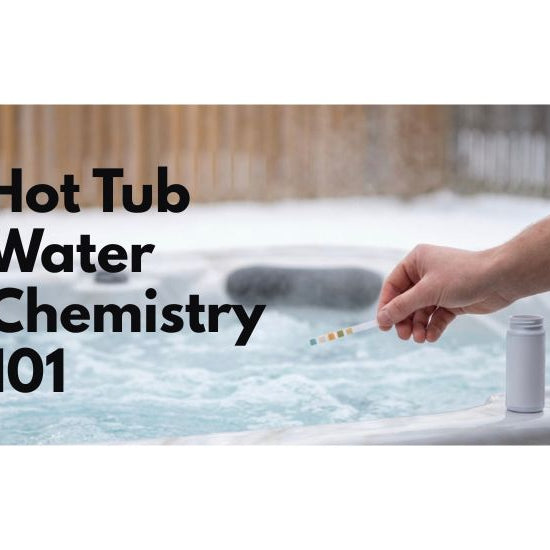Testing hot tub water with test strips to check sanitizer and pH