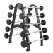 TKO Dumbbell rack 846BBR-BK with fixed barbells on a white background
