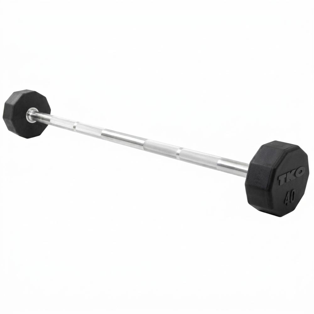 Barbell with TKO weight plates on a white background