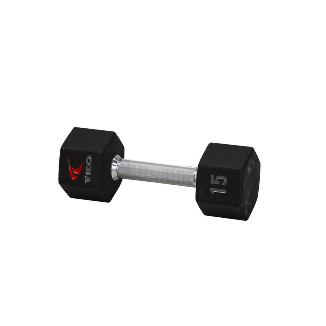 TKO 5-50lb Urethane Hex Tri-Grip Handle Dumbbells W/ 3 Tier Rail Rack S6230-TXUA10