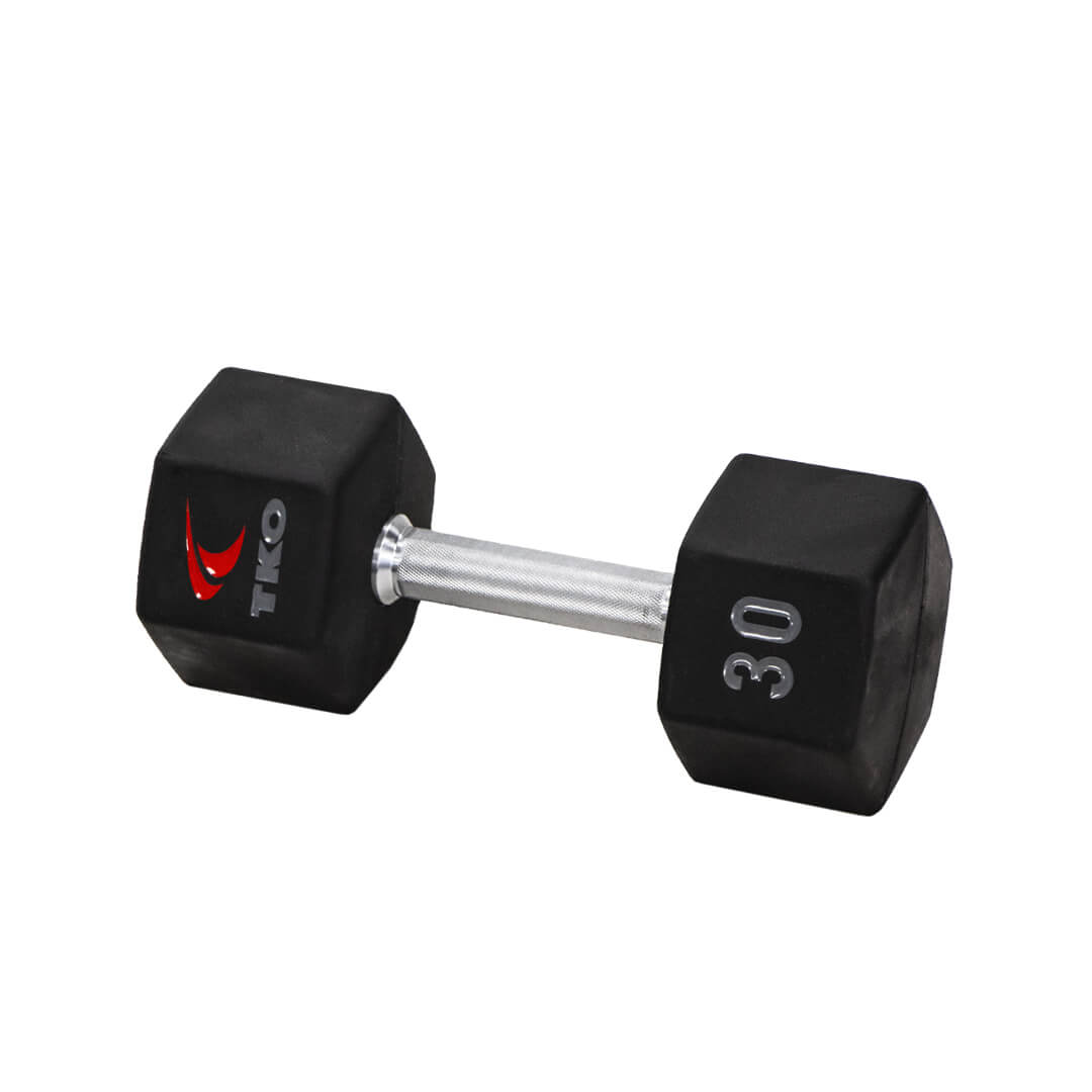 TKO 5-50lb Urethane Hex Tri-Grip Handle Dumbbells W/ 3 Tier Rail Rack S6230-TXUA10