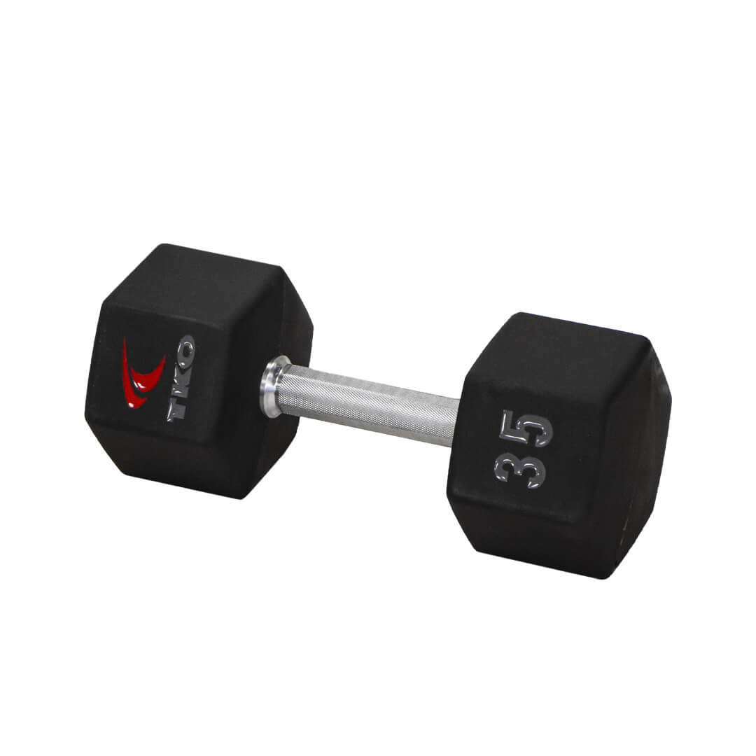 TKO 5-50lb Urethane Hex Tri-Grip Handle Dumbbells W/ 3 Tier Rail Rack S6230-TXUA10