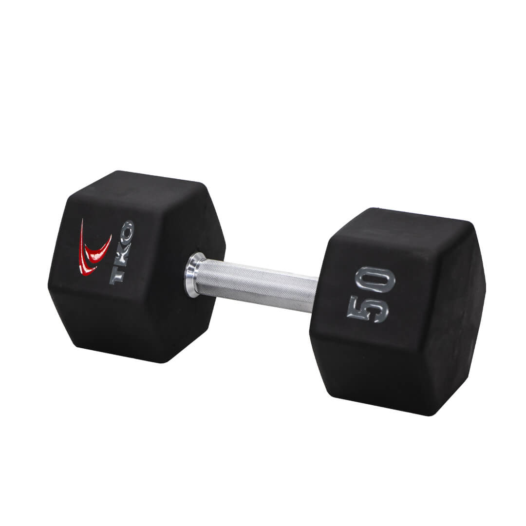 TKO 5-50lb Urethane Hex Tri-Grip Handle Dumbbells W/ 3 Tier Rail Rack S6230-TXUA10