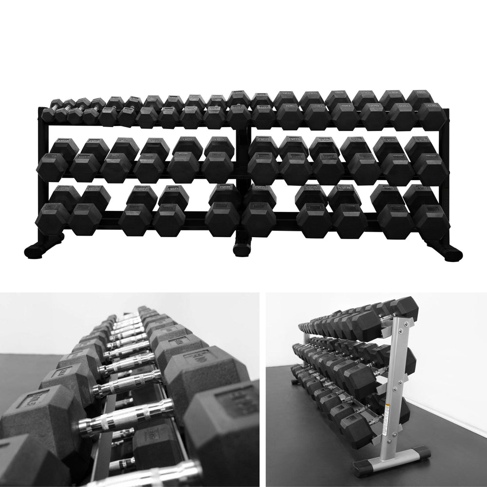 BodyKore Rubber Hex Dumbbell Sets with Commercial Rack