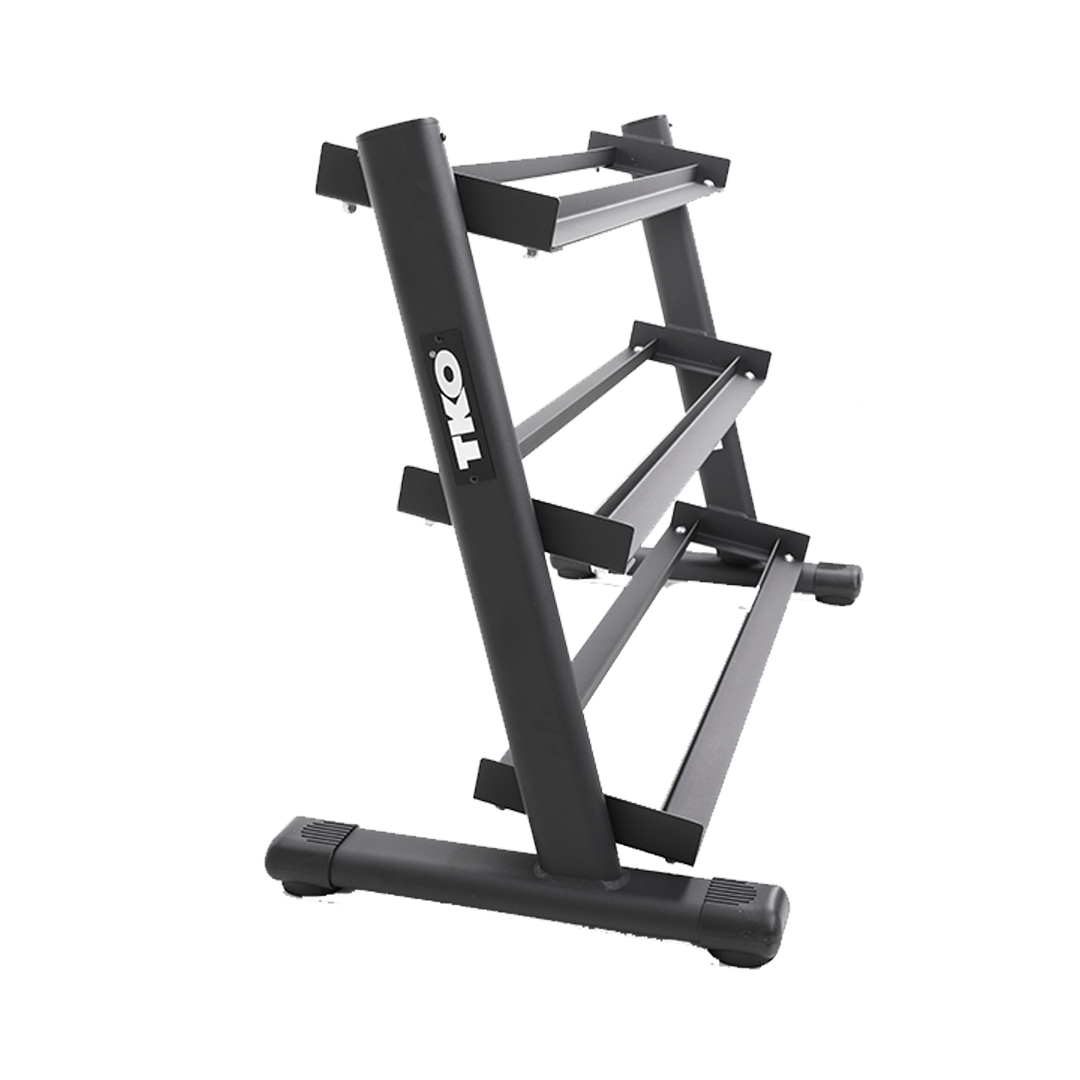 TKO 5-50lb Urethane Hex Tri-Grip Handle Dumbbells W/ 3 Tier Rail Rack S6230-TXUA10