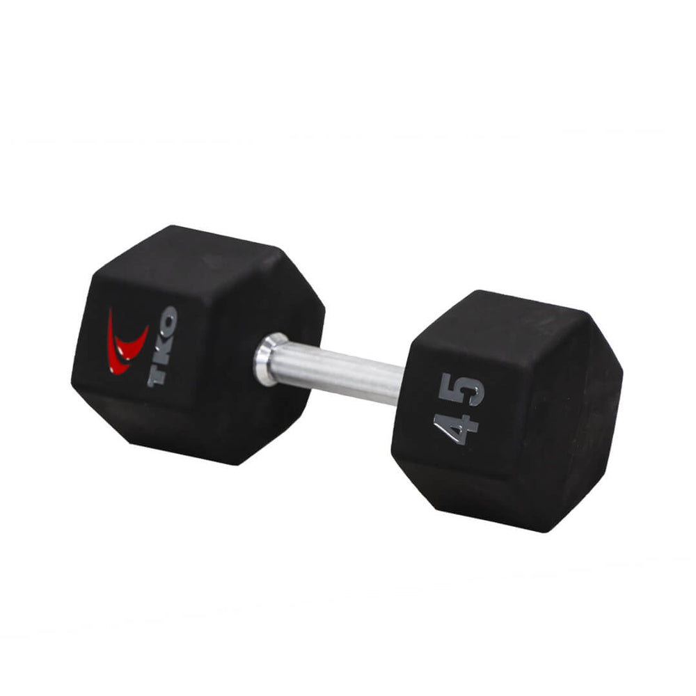 A 45 Lb dumbbell from the TKO Dumbbell Series with Tri-Grip handles