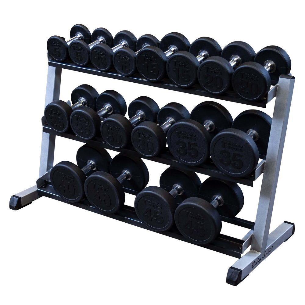 BODY-SOLID 3 TIER HORIZONTAL 48" DUMBELL RACK GDR48 DUMBBELLS 5 - 55 LBS