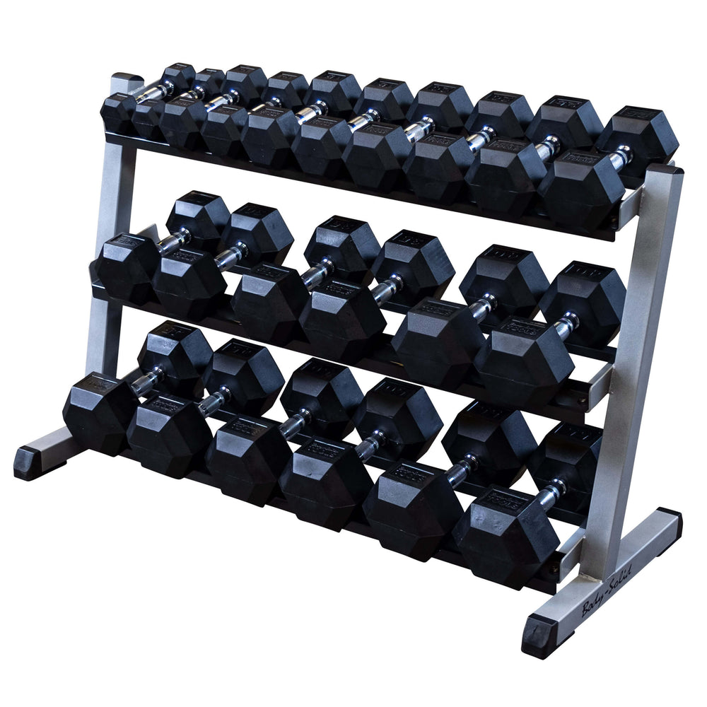 BODY-SOLID 3 TIER HORIZONTAL 48" DUMBELL RACK GDR48 DUMBBELLS BLACK