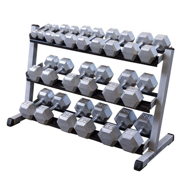 BODY-SOLID 3 TIER HORIZONTAL 48" DUMBELL RACK GDR48 DUMBBELLS