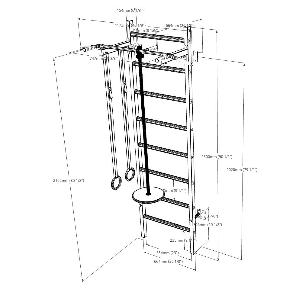 BenchK Wall Bar with Pull-Up Bar 221W + A204 spec