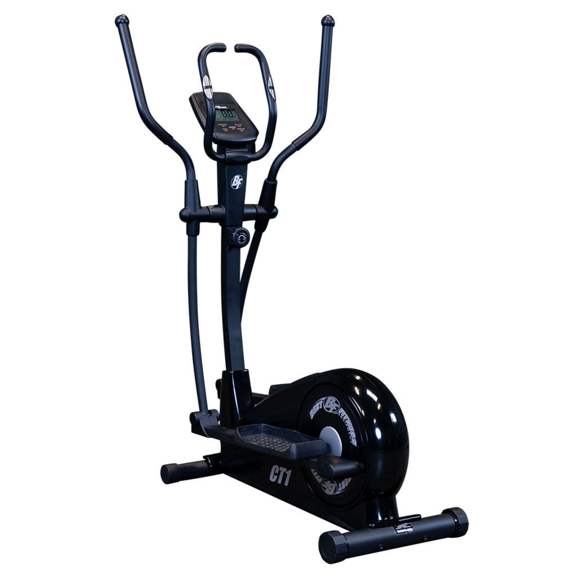 Best Fitness Cross Trainer Elliptical BFCT1B Black Best Fitness CT1 elliptical trainer with digital display and moving handlebars for full-body cardio workout.
