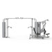 A BodyKore multi-function gym machine with a crossover and a seated leg exercise attachment, shown on a plain white background.