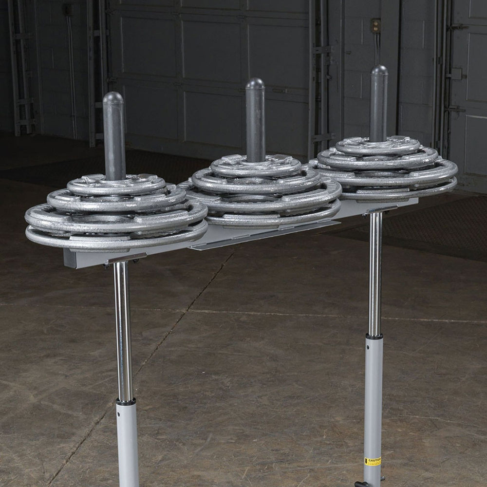 Dumbbell stand with weight plates using the Body-Solid 14" Olympic Adapter Sleeve OAS14