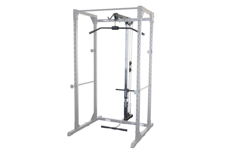 Body-Solid Best Fitness Power Rack Package BFPR100B cable pulley lat attachment with black handles and a foot platform, shown against a plain white background.
