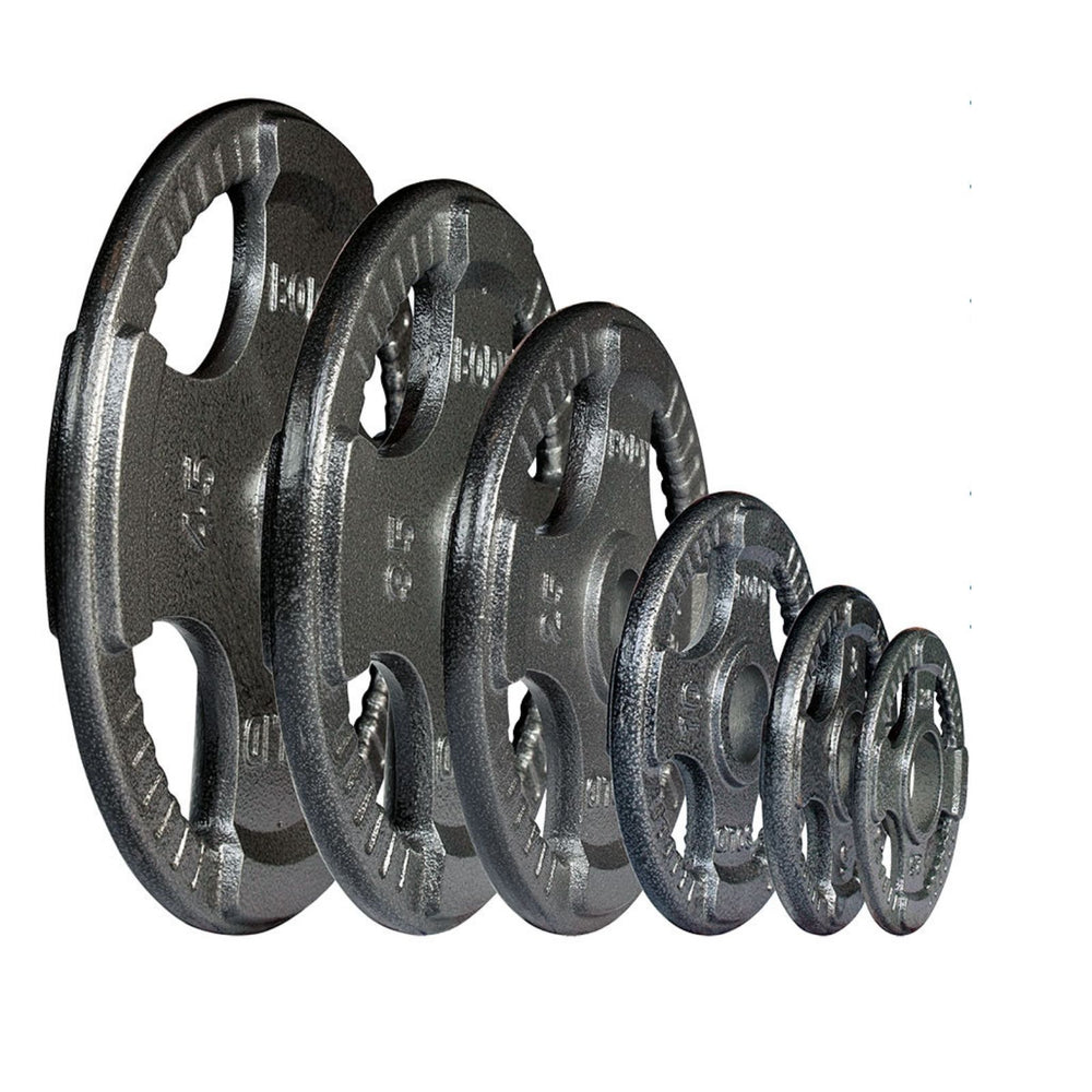 Set of weight plates on a white background