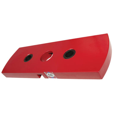 Red metal red weight tool with three holes on a white background