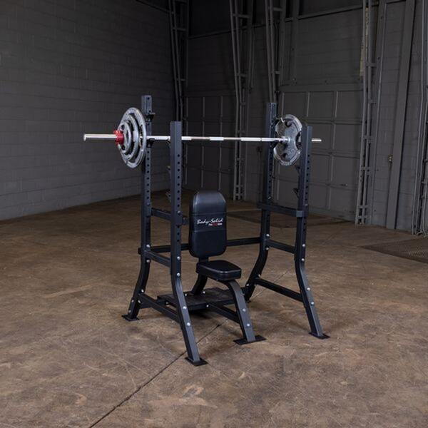 Body-Solid Pro Clubline Olympic Shoulder Press Bench SOSB250 barbell leveled up