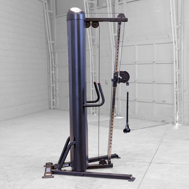 Body-Solid-S2CC-Series-2-Cable-Column-in-garage-profile-view. Gym machine in a white room