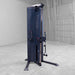 Body-Solid-S2CC-Series-2-Cable-Column-in-garage. Blue cable machine in a gym setting