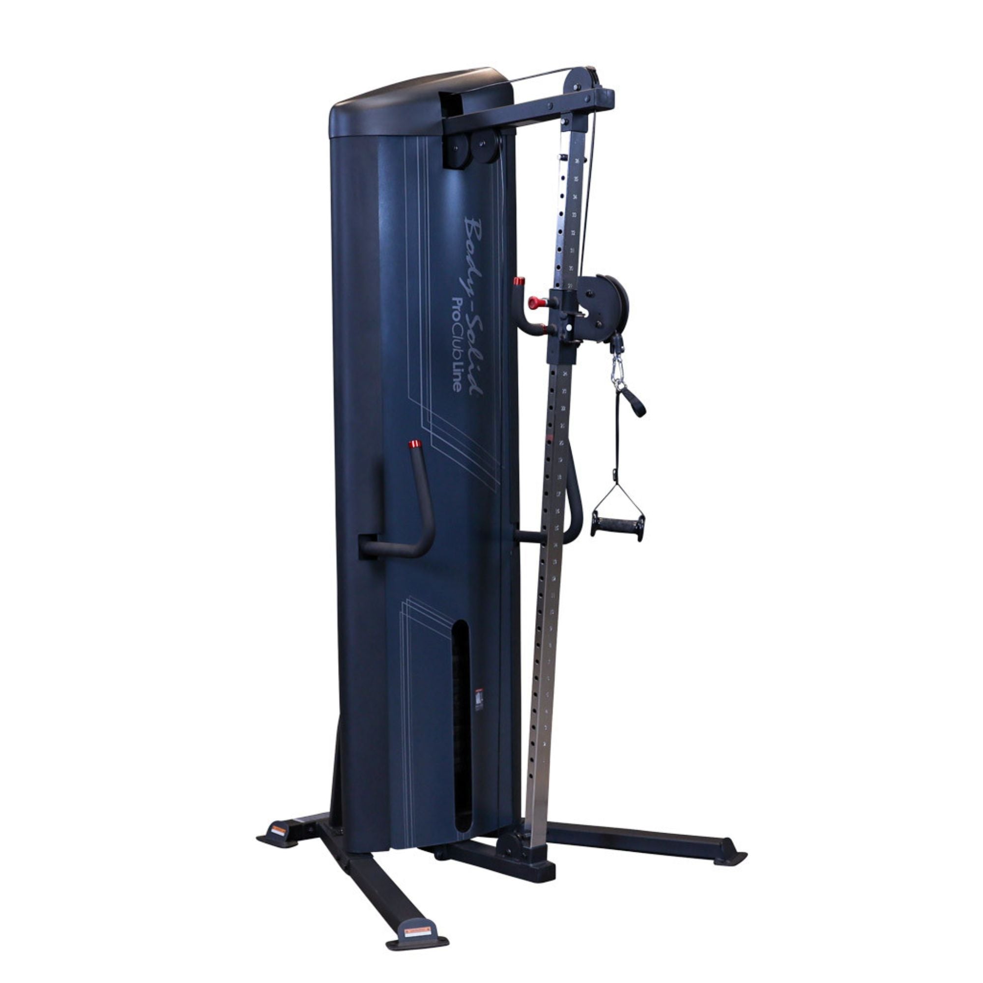 Black cable machine gym equipment on a white background