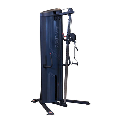 Black cable machine gym equipment on a white background