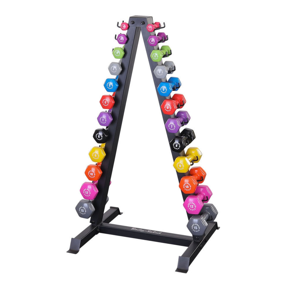 Body-Solid 12 Pair Vinyl Dumbbell Package with Rack GDR24-VPACK