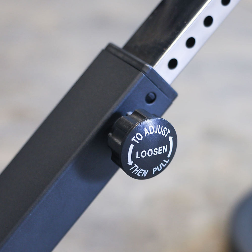 Body-Solid 45 Back Hyperextension GHYP345B Close-up of adjustable height locking knob on hyperextension bench