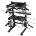 Body-Solid Accessory Rack SAR100 Angled view of Body-Solid Pro Club Line accessory rack displaying gym attachments such as ropes, handles, and bars.