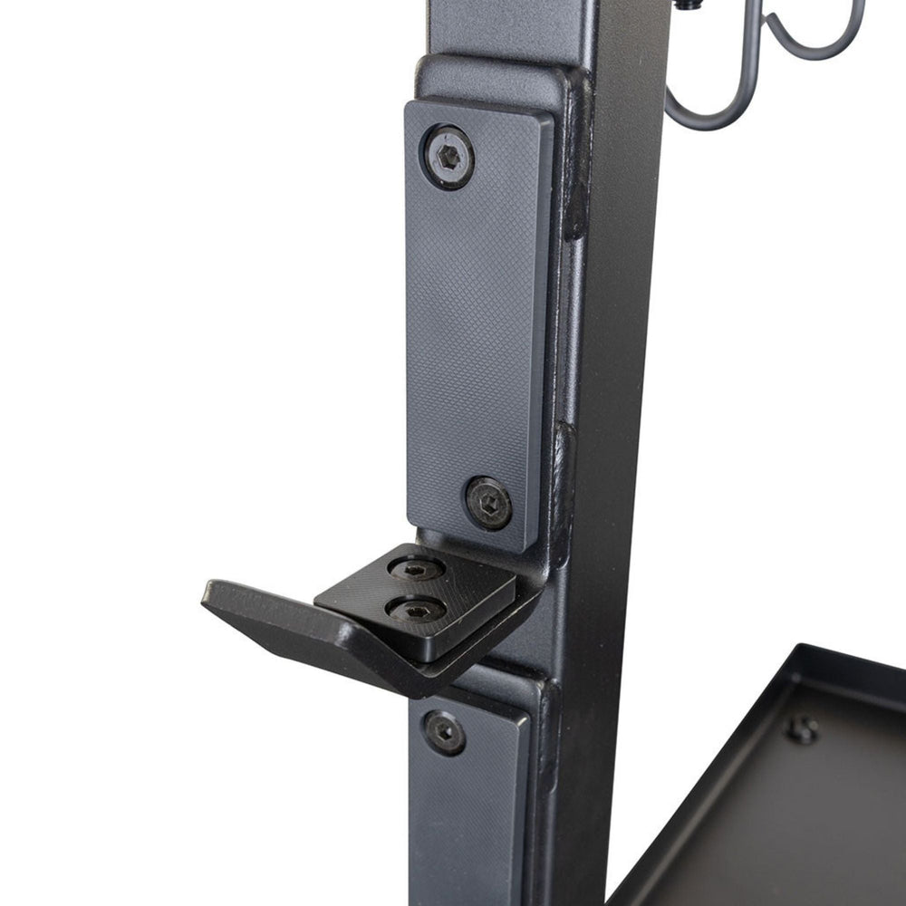 Body-Solid Accessory Rack SAR100 Upper shelf of Body-Solid Pro Club Line accessory rack with visible logo and multi-level hook design for attachment storage.