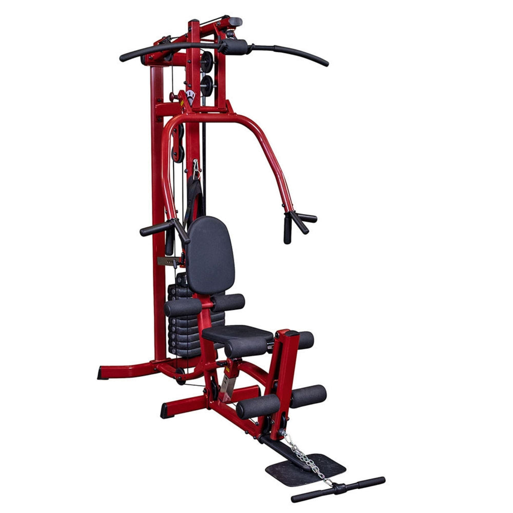 Body-Solid Best Fitness Multi-Station Gym BFMG30 Unoccupied view of red Body-Solid multi-gym with dual function arms