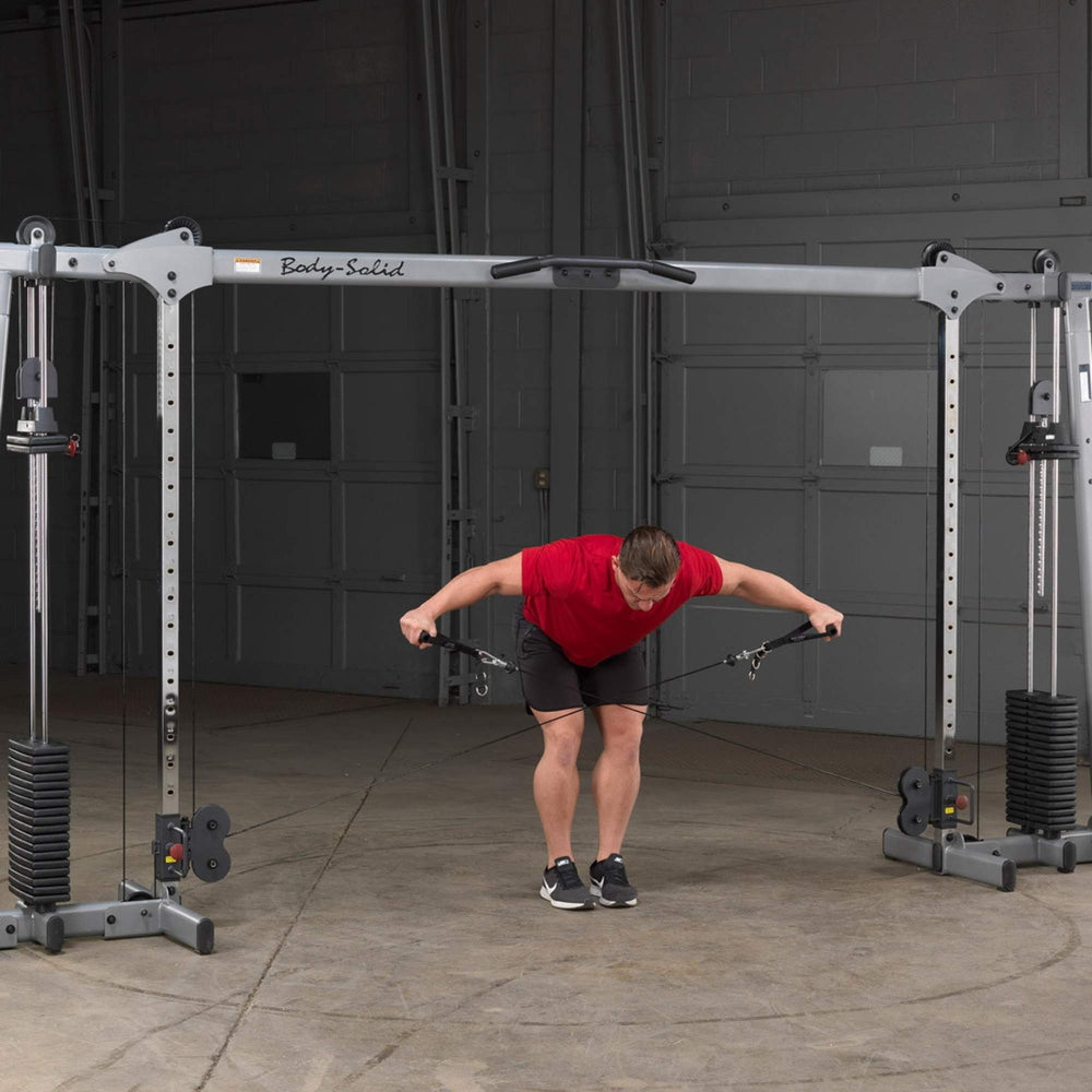 Body-Solid Cable Crossover GDCC250B used for bent-over rear delt fly cable exercise