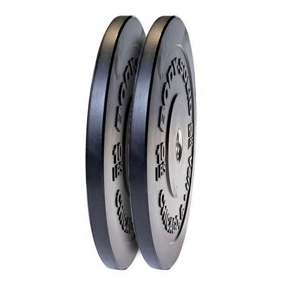 Body-Solid Chicago Extreme Bumper Plate Set 260 Ib OBPX260 Pair of  10 lb black rubber bumper plates with clear CHICAGO, IL USA branding