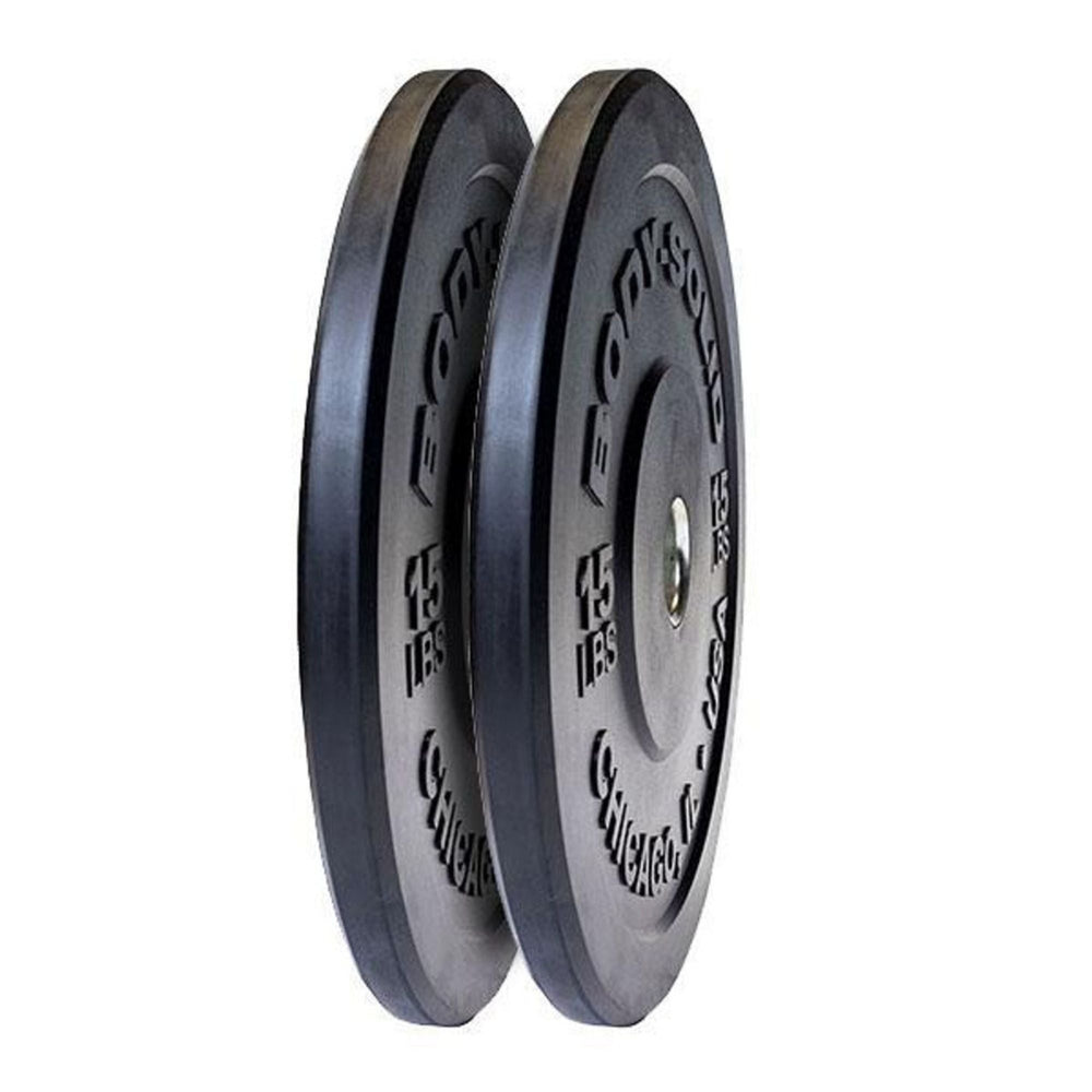 Body-Solid Chicago Extreme Bumper Plate Set 260 Ib OBPX260 Pair of  15 lb black rubber bumper plates with clear CHICAGO, IL USA branding