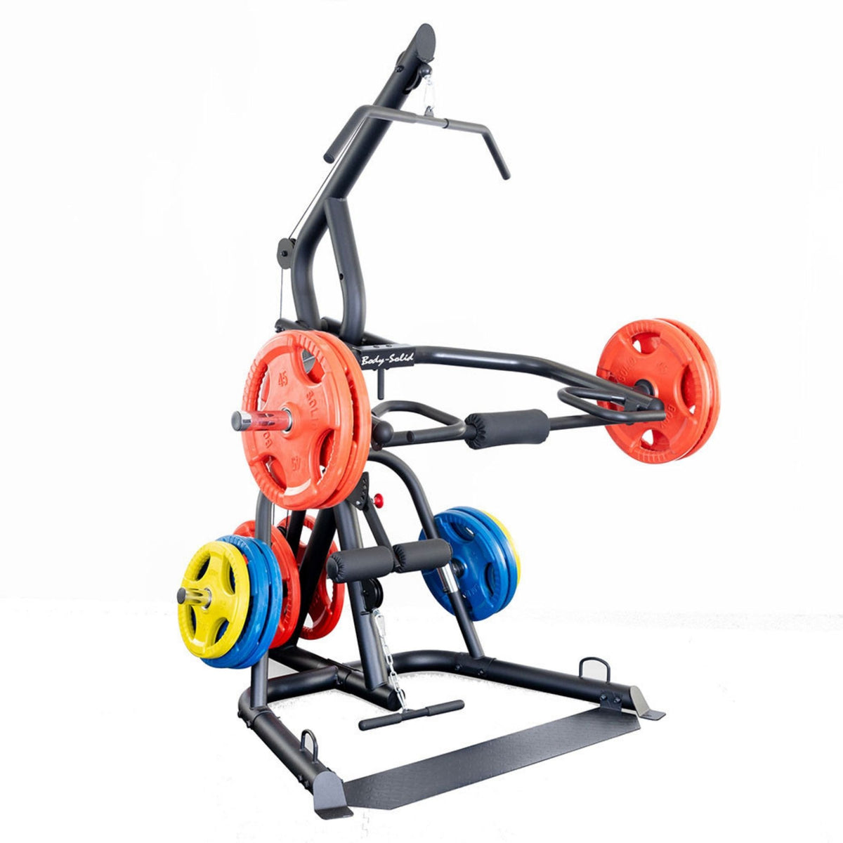 Body-Solid Corner Leverage Gym GLGS100P4 with Olympic weight plates for full-body strength training
