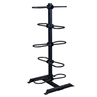 Body-Solid Dual Grip Medicine Ball Package GMR20-DUALPACK vertical medicine ball storage rack with four dual-tier cradles, designed for commercial gym use, shown empty.