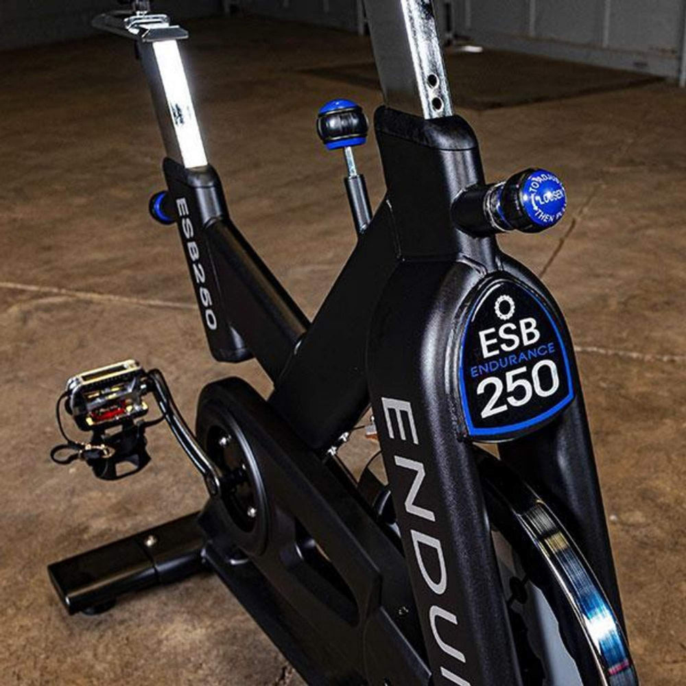 Body-Solid Endurance Indoor Cycle ESB250 Close-up view of ESB250 Endurance bike frame and adjustment knobs