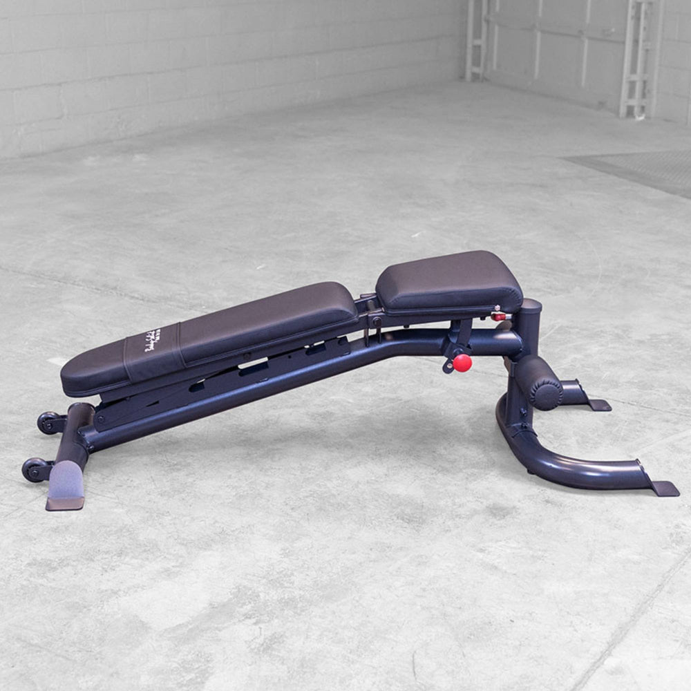 Body-Solid Flat Incline Decline Bench GFID100B Adjustable bench fully reclined in flat position for standard exercises