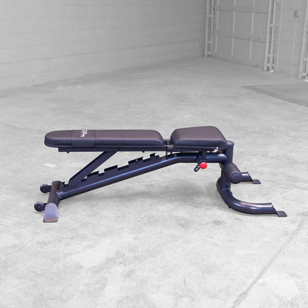 Body-Solid Flat Incline Decline Bench GFID100B Adjustable bench in slight decline position ready for lower chest workouts