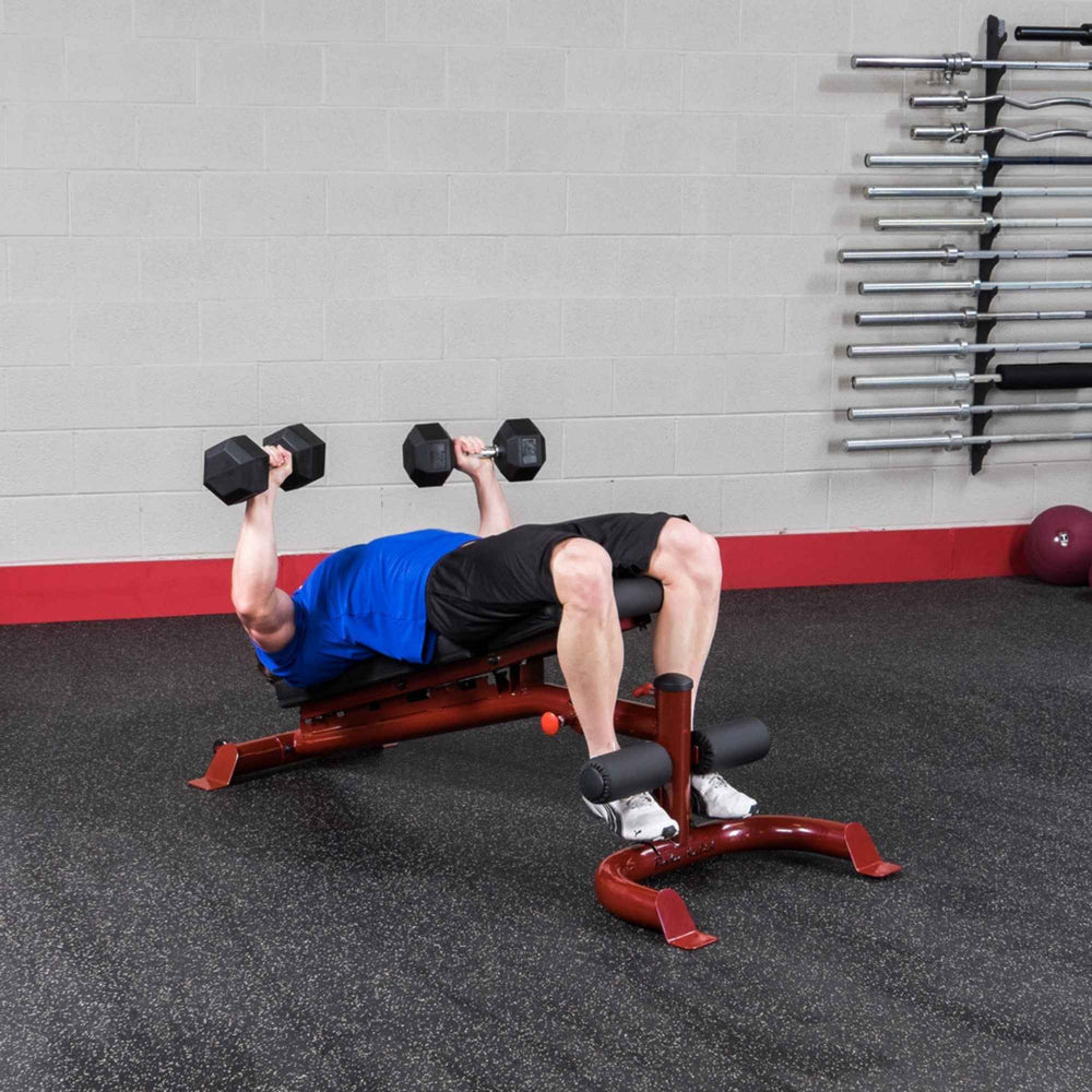 Body-Solid Flat Incline Decline Bench GFID100B Dumbbell bench press on decline position using adjustable bench